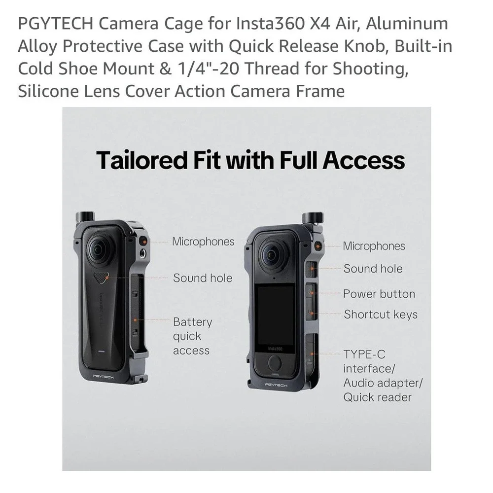 PGYTECH Camera Cage‎ for Insta360 X4. Aluminum Alloy Protective Case